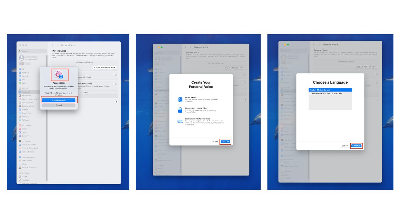 Steps to set up Personal Voice feature on Mac 