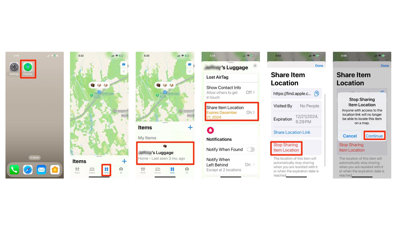 Steps to stop sharing location on AirTag 