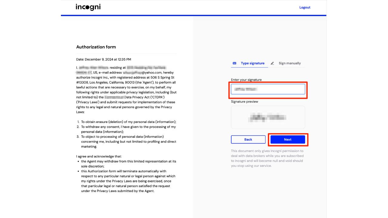 Steps to set up Incogni