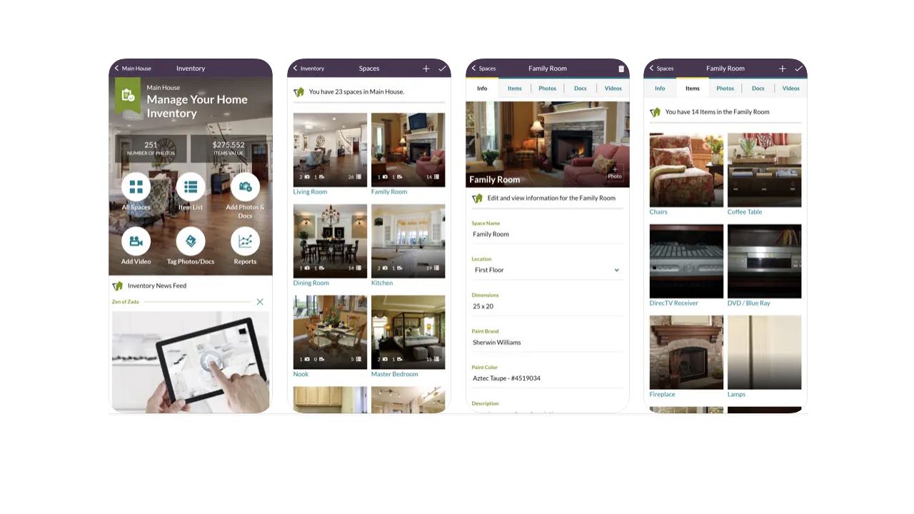 Screenshots of Homezada app