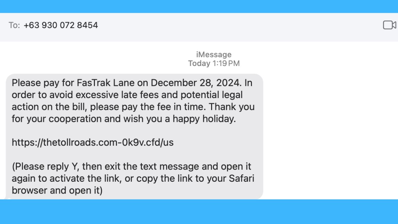 Fake toll road text scam 