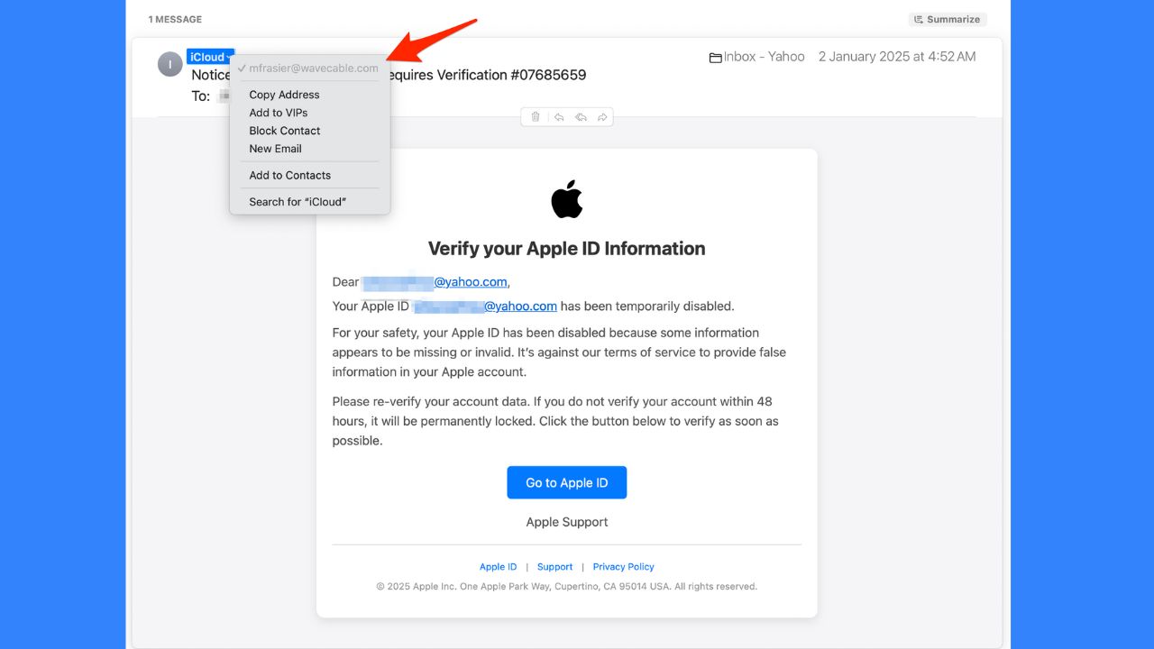 Apple ID scam email 