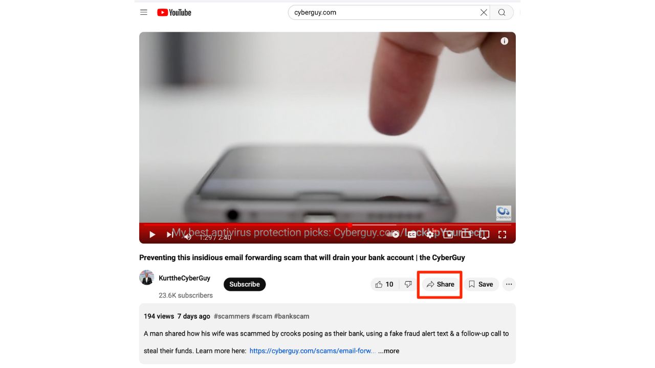 Steps to share an exact moment on YouTube using your computer 