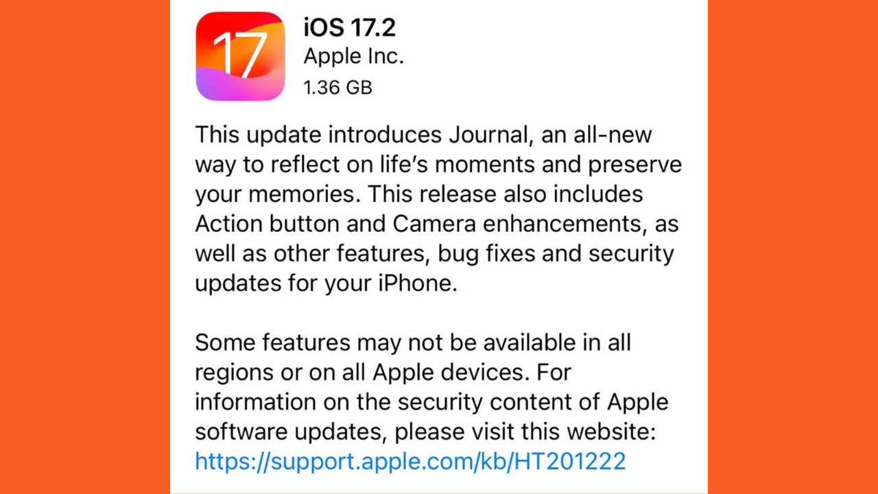 Image of iOS 17.2 iPhone software update 