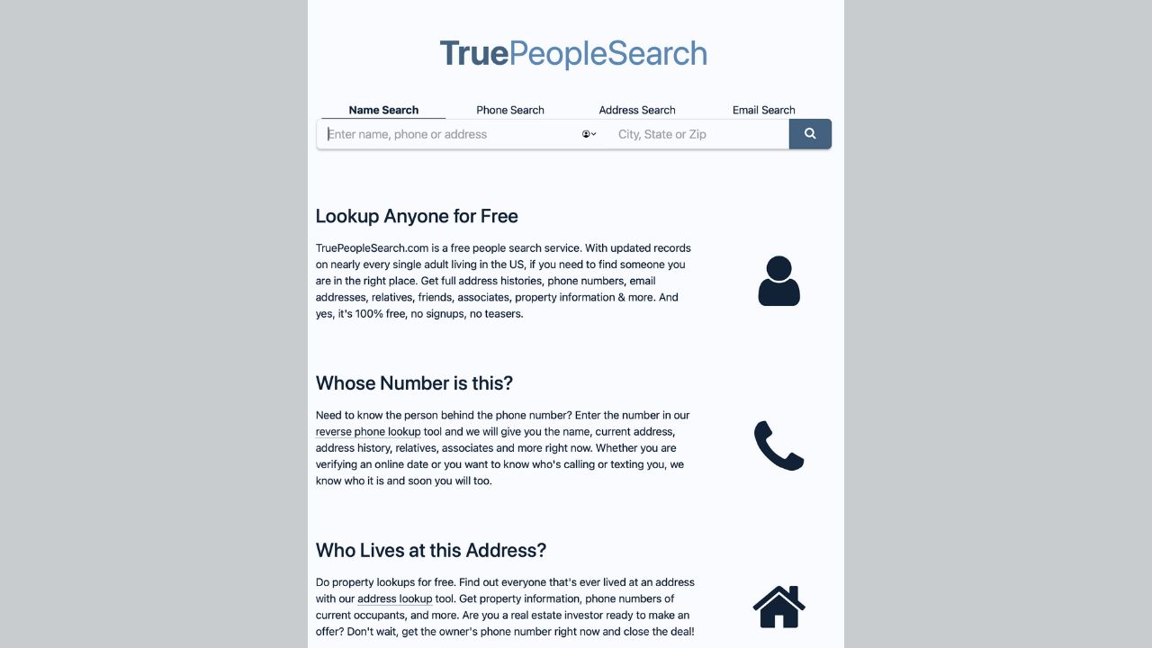 Truepeoplesearch.com website 