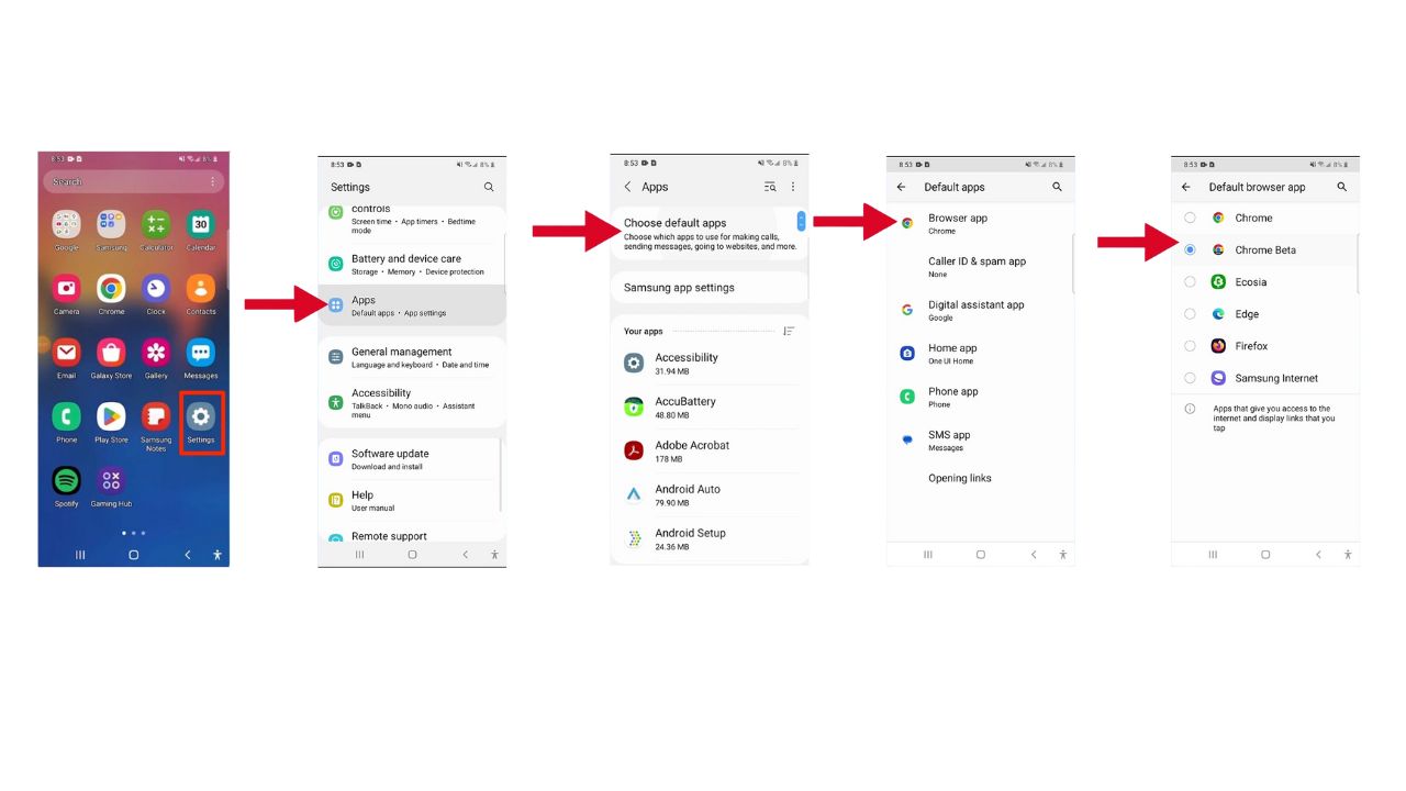 Steps to set default browser on Android 