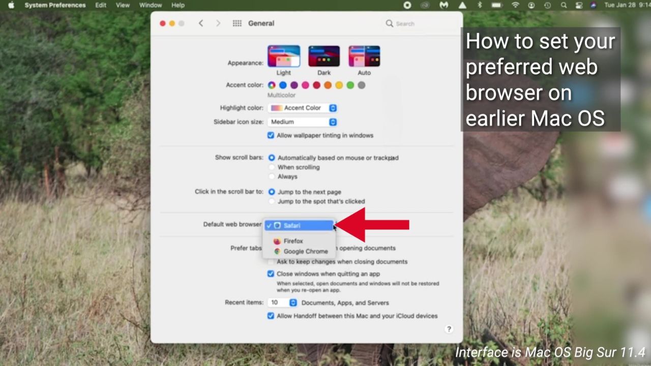 Steps to set your preferred web browser on a Mac for earlier macOS versions