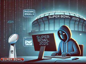 Illustration of scammer taking advantage of Super Bowl fans