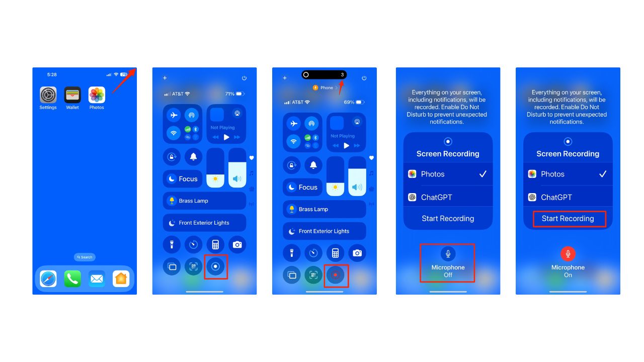 Steps to to screen record on an iPhone