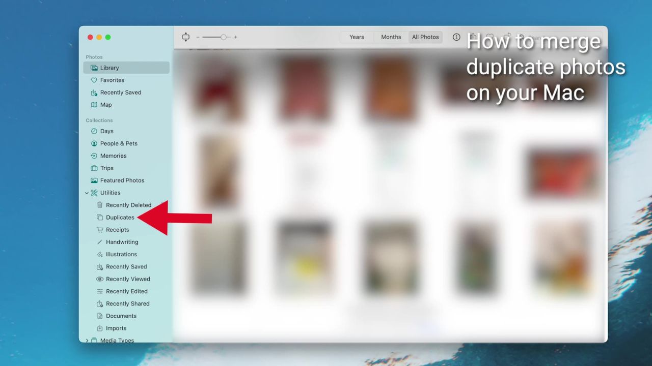 Steps to use the built-in Duplicates finder in the Photos App