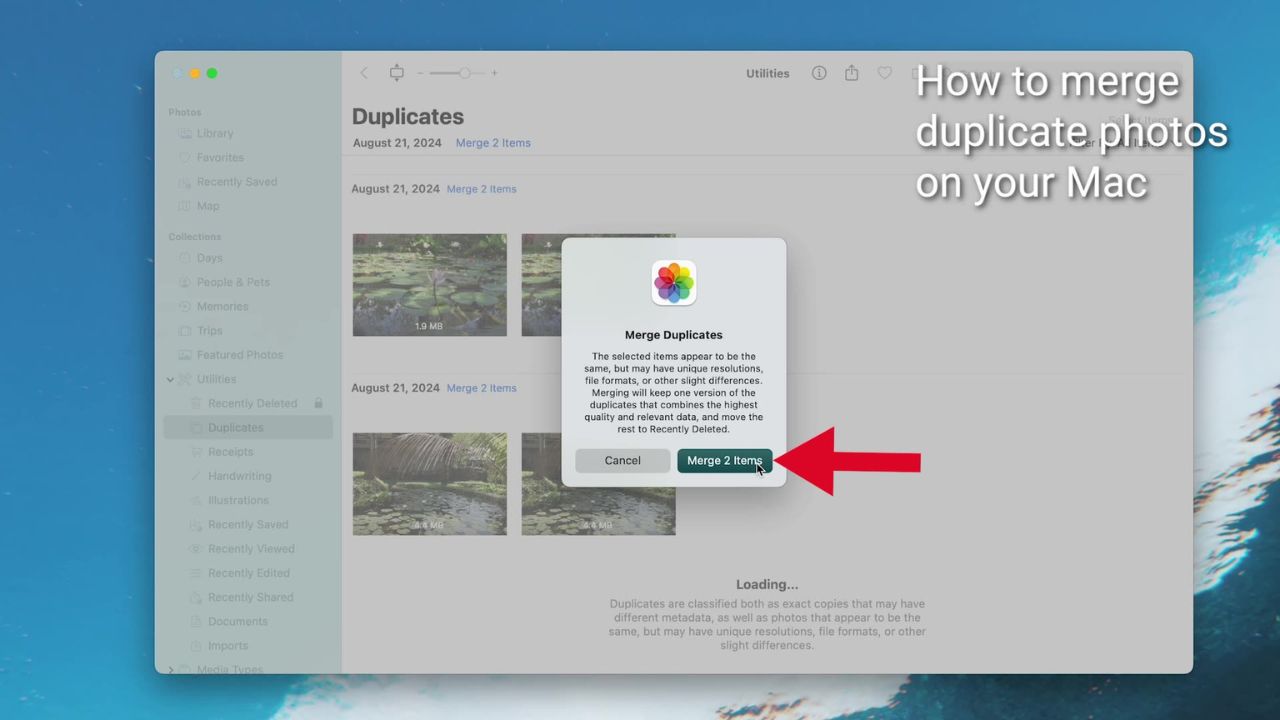 Steps to use the built-in Duplicates finder in the Photos App