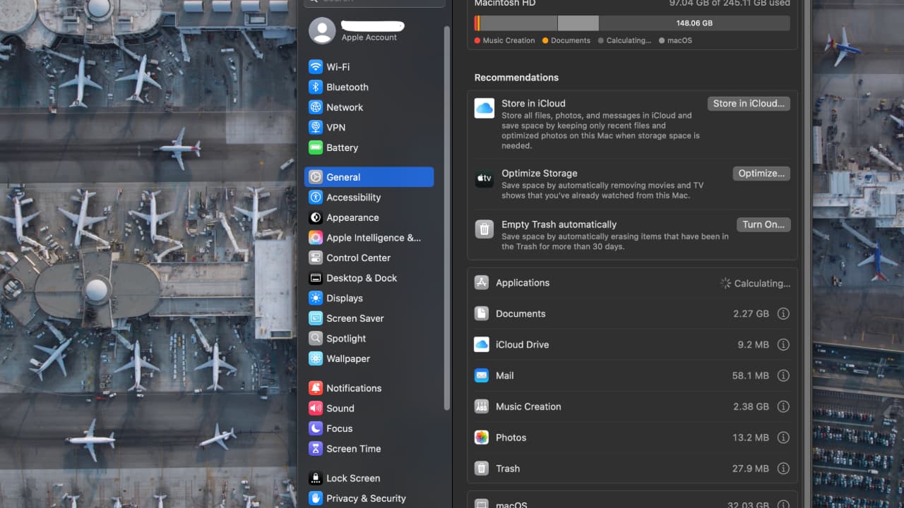 Storage setting in Mac
