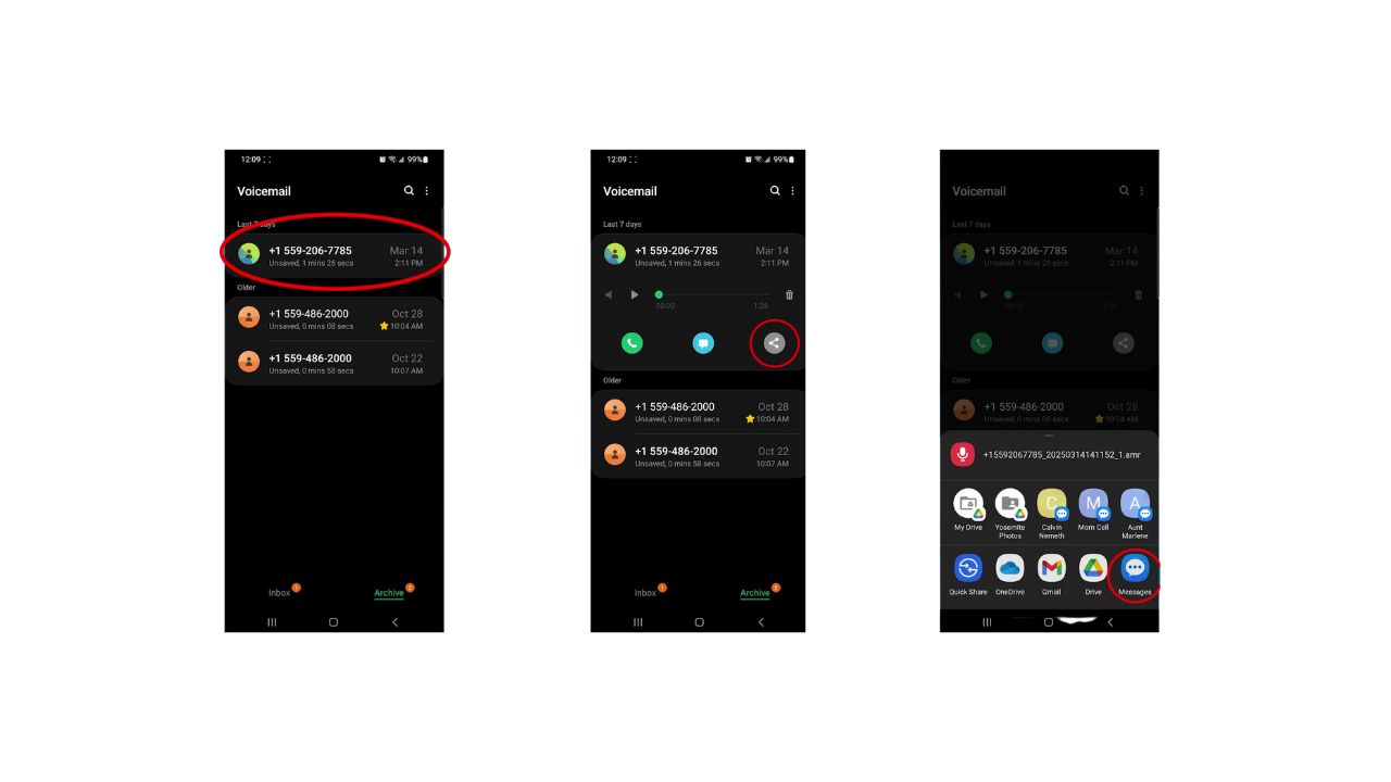 Steps to share your archived Voicemail 