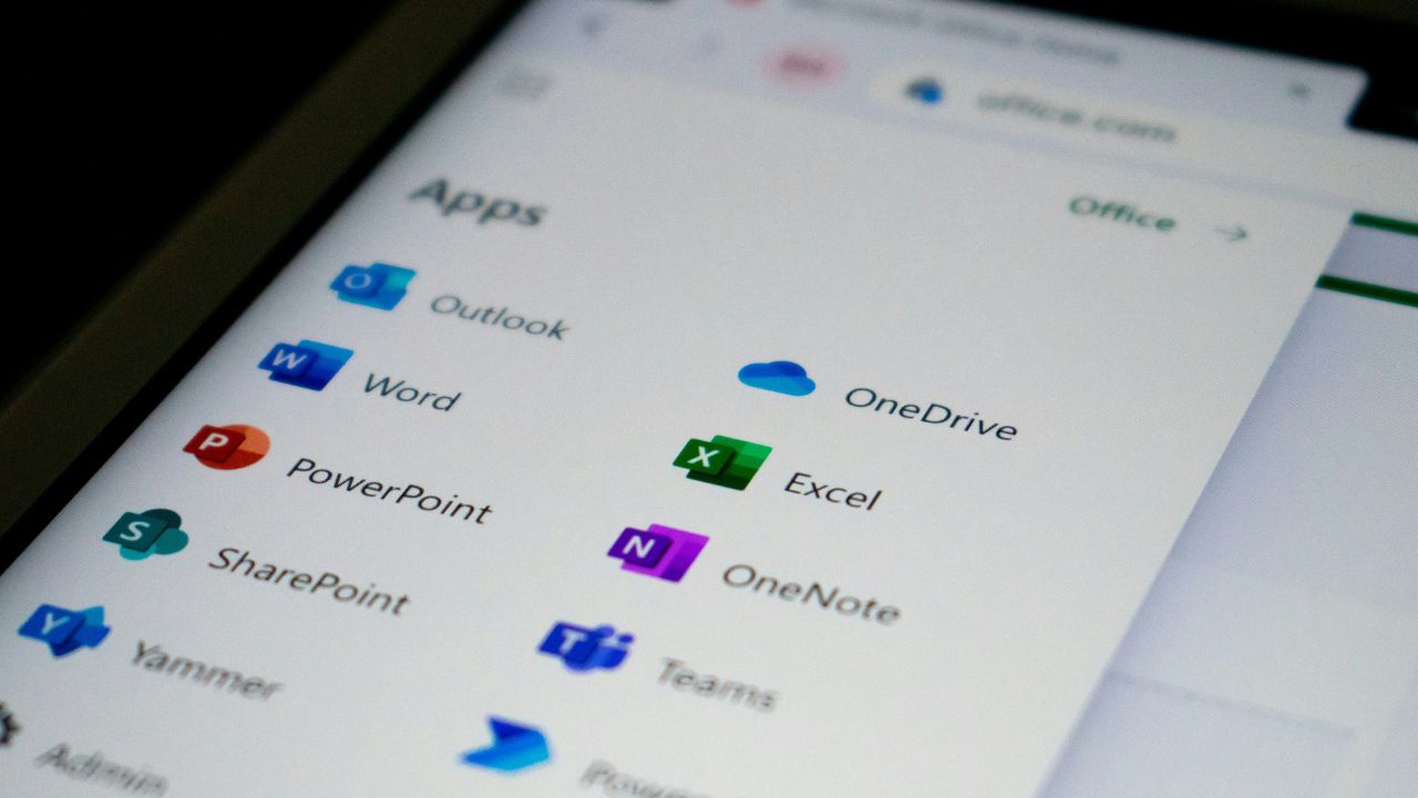 Microsoft 365 apps with icons on phone screen