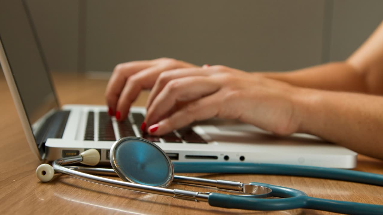 A person is using a laptop