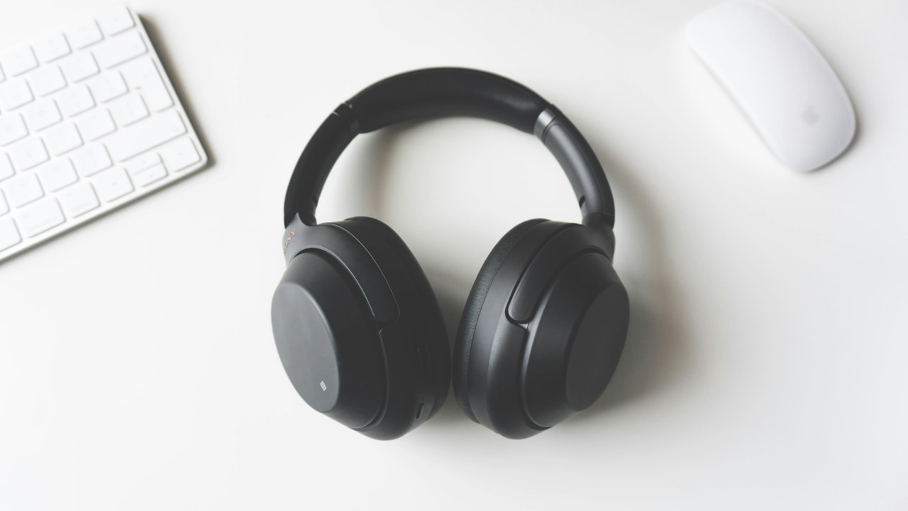 A pair of Bluetooth headphones