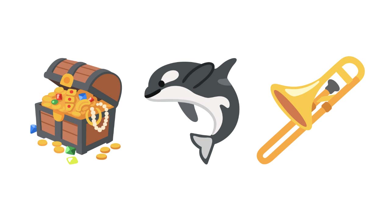 Treasure chest, orca and trombone new emojis 