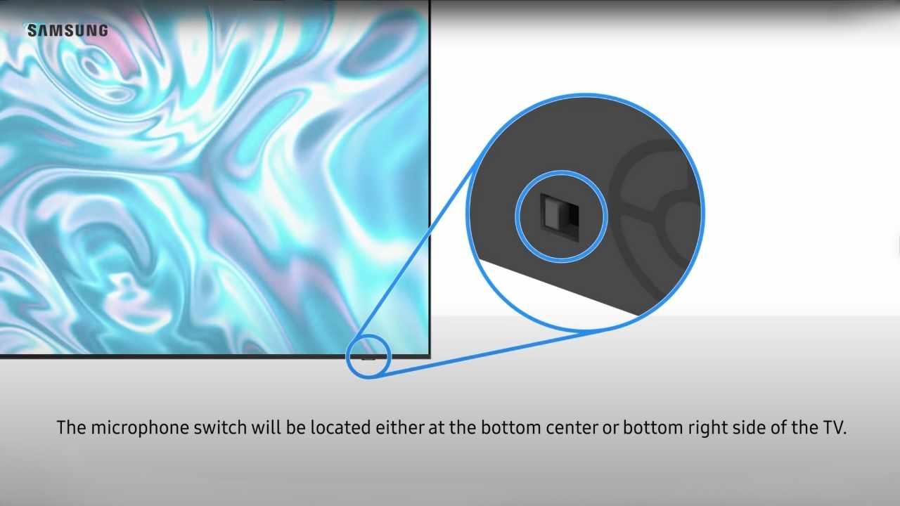 Illustration of the built-in microphone switch on a Samsung TV