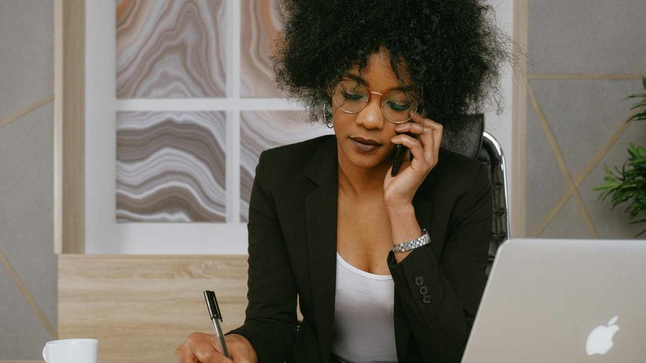 A woman receiving a bank scam call 