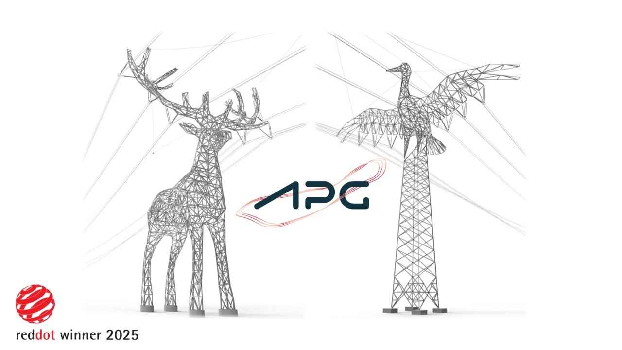 Stag and stork animal sculpture pylon that earned a Red Dot Design Award
