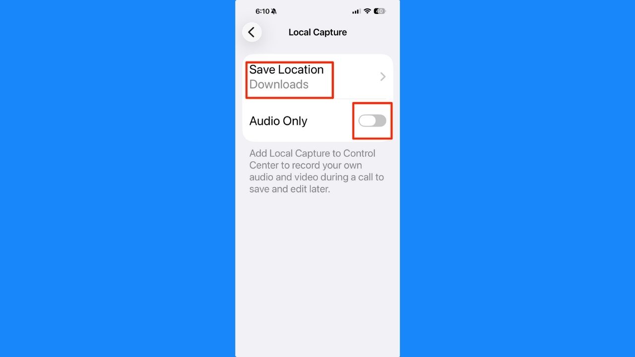 Local Capture menu