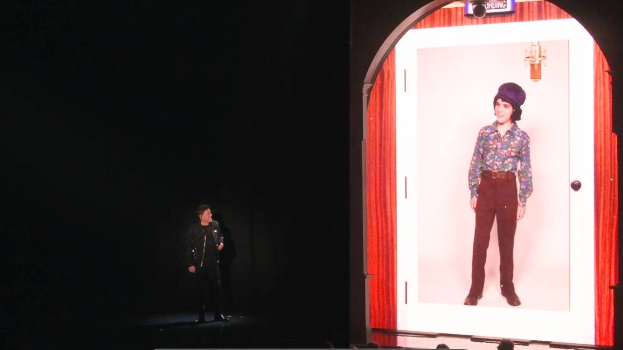Donny Osmond performs alongside a digital version of his 14-year-old self during his Las Vegas residency, blending AI technology with live performance.