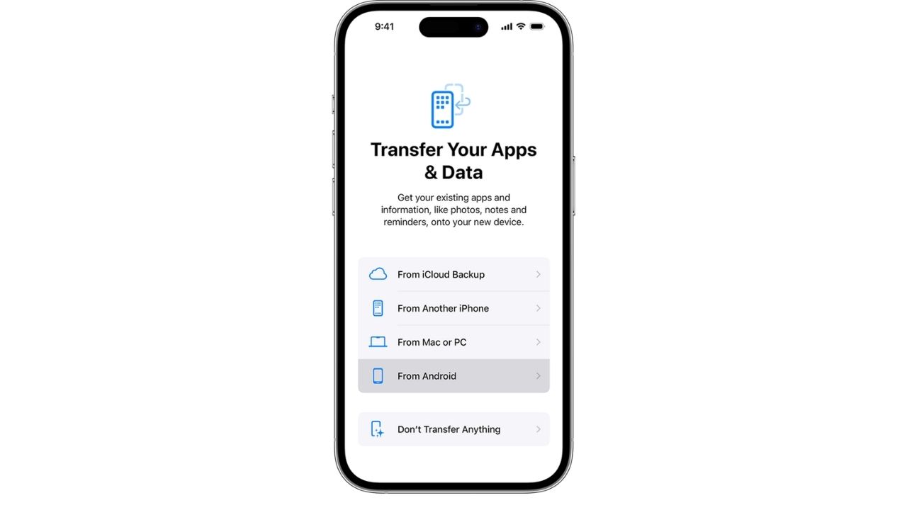 Illustration of transfering your apps and data from an Android to an iPhone 