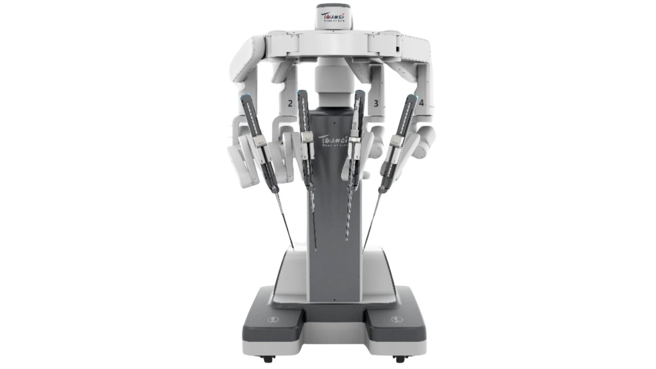 The Toumai robotic platform uses multiple articulated arms to perform highly precise minimally invasive procedures.