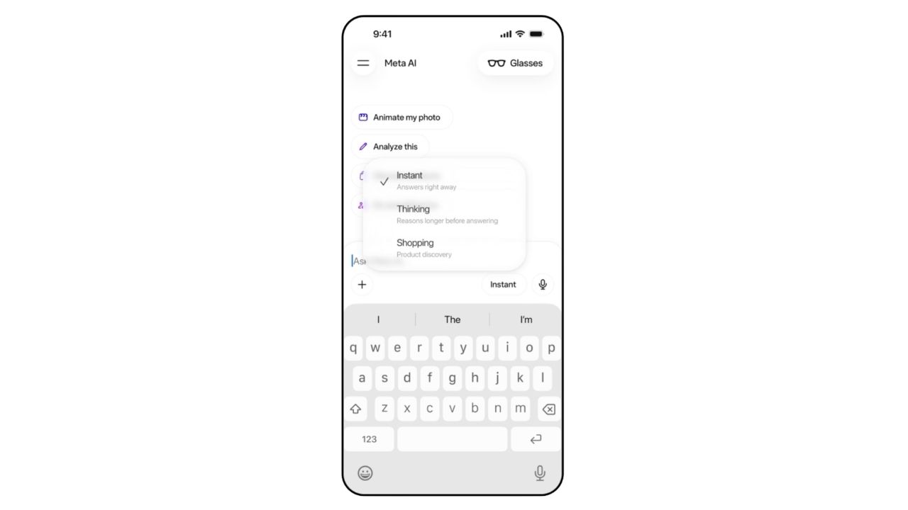 New modes like Instant, Thinking and Shopping show how Meta AI adapts to different tasks depending on what you need.