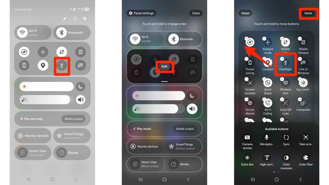 Steps to to keep the flashlight icon in your main Quick Settings panel on a Samsung 