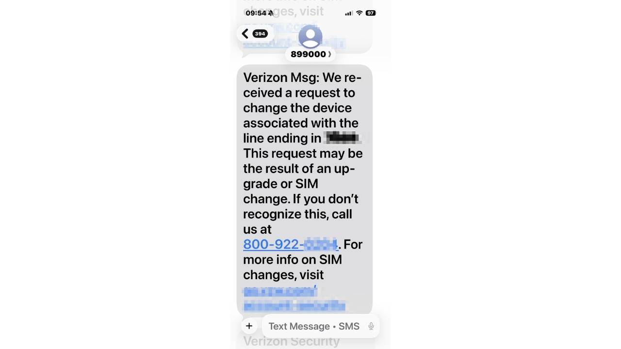 One alert warned that a device change had been requested on a Verizon line, which can signal an upgrade or SIM change.