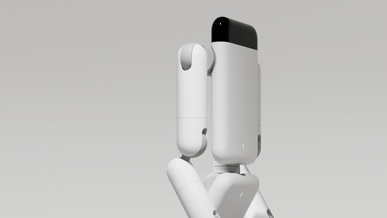 Eno’s minimalist body can adjust its height and reach, giving the robot a practical design for real-world workspaces.