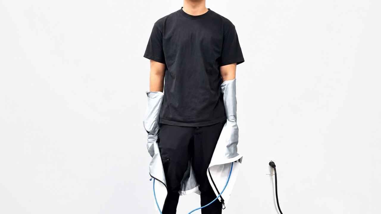 Flexible robotic tubes built into the jacket help pull the sleeves and fabric into position with less effort from the wearer.
