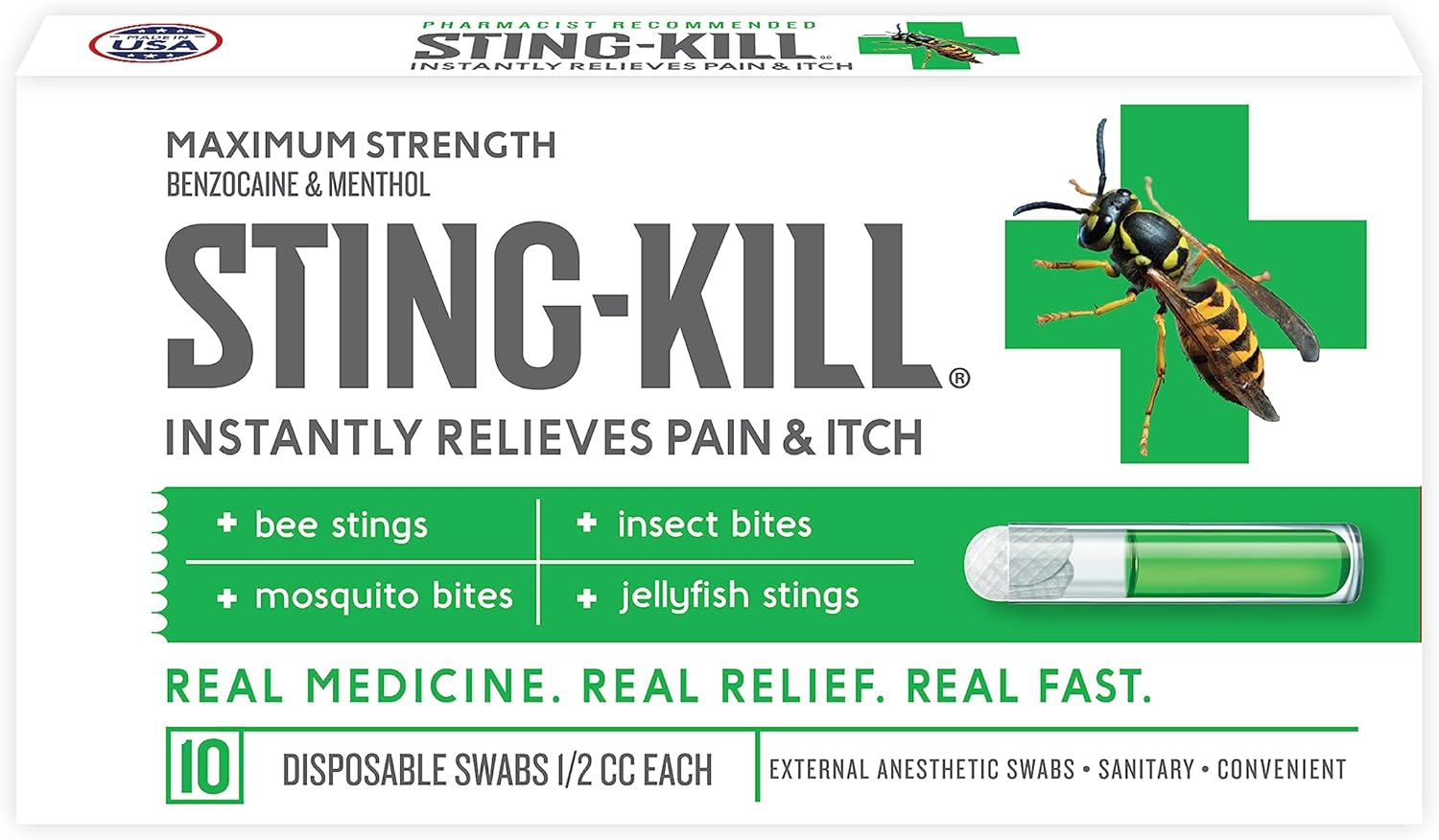 Sting-kill First Aid Anesthetic Swabs for bee stings and bug bites